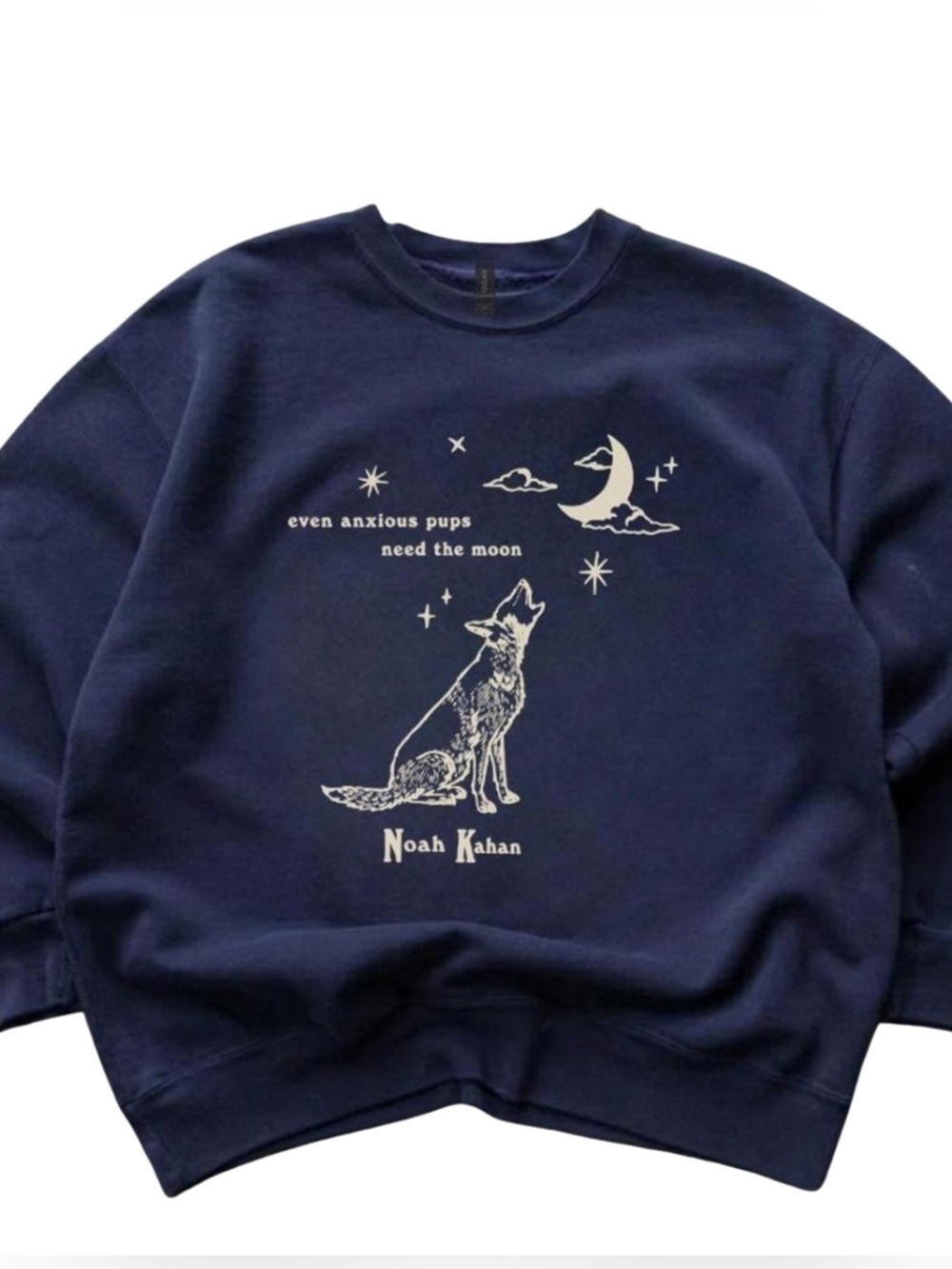 Gildan Navy Noah Kahan Crewneck Sweatshirt with Moon & Fox Graphic